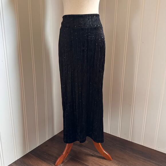 Vintage Y2K Volup Black Velvet Midi Skirt 1X - Picture 1 of 5